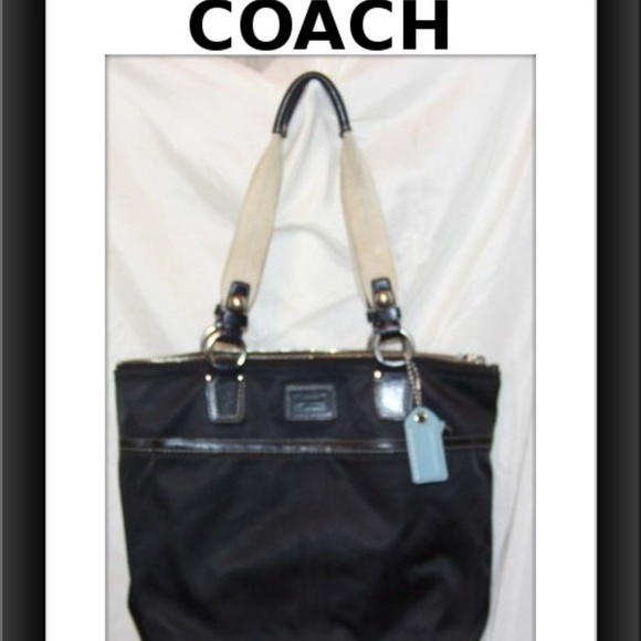 11745 Coach Black Turquoise Tote hand Bag - Picture 1 of 8